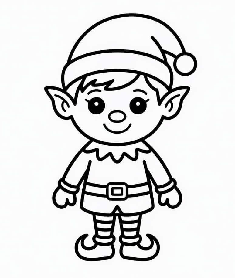 Basit Küçük Noel Elfi Boyama Sayfası
