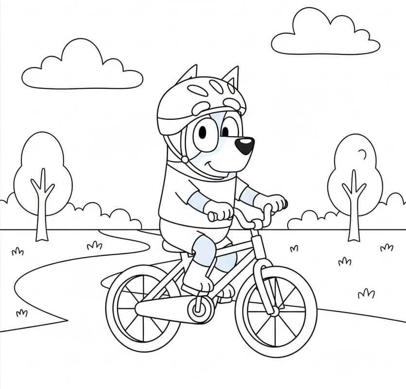 Bluey Bisiklete Biniyor Boyama Sayfası