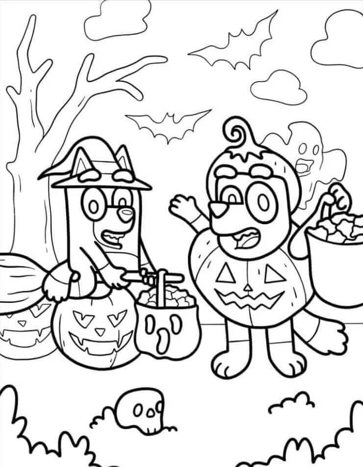 Bluey Cadılar Bayramı Tatilinde Boyama Sayfası