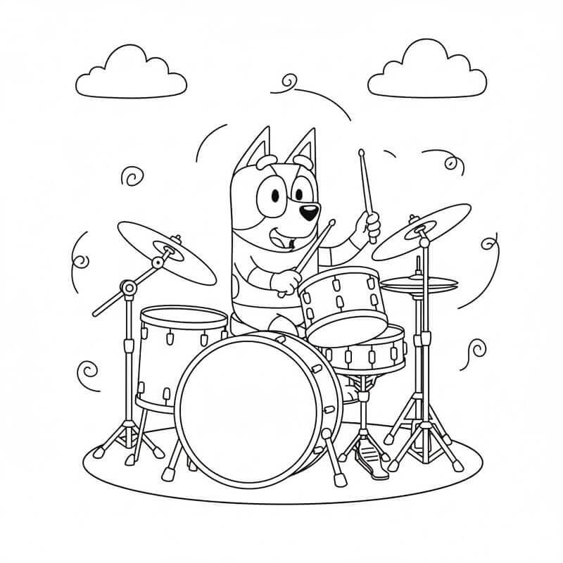 Bluey Davul Çalıyor Boyama Sayfası
