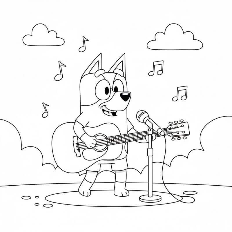 Bluey Gitar Çalıyor Boyama Sayfası