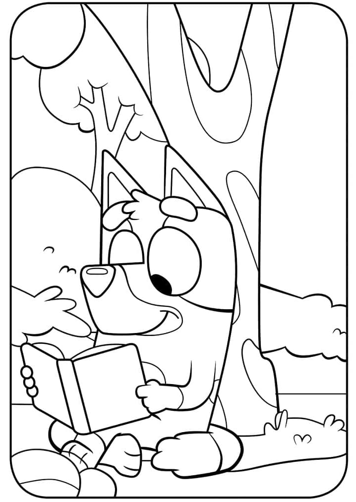 Bluey Kitap Okuyor Boyama Sayfası