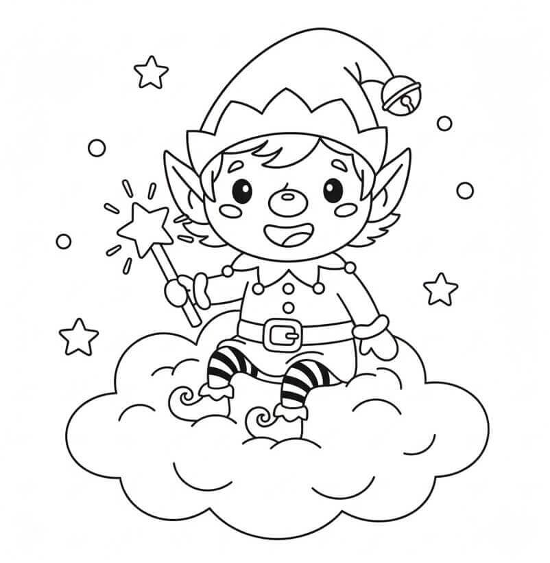 Büyülü Noel Elfi Boyama Sayfası