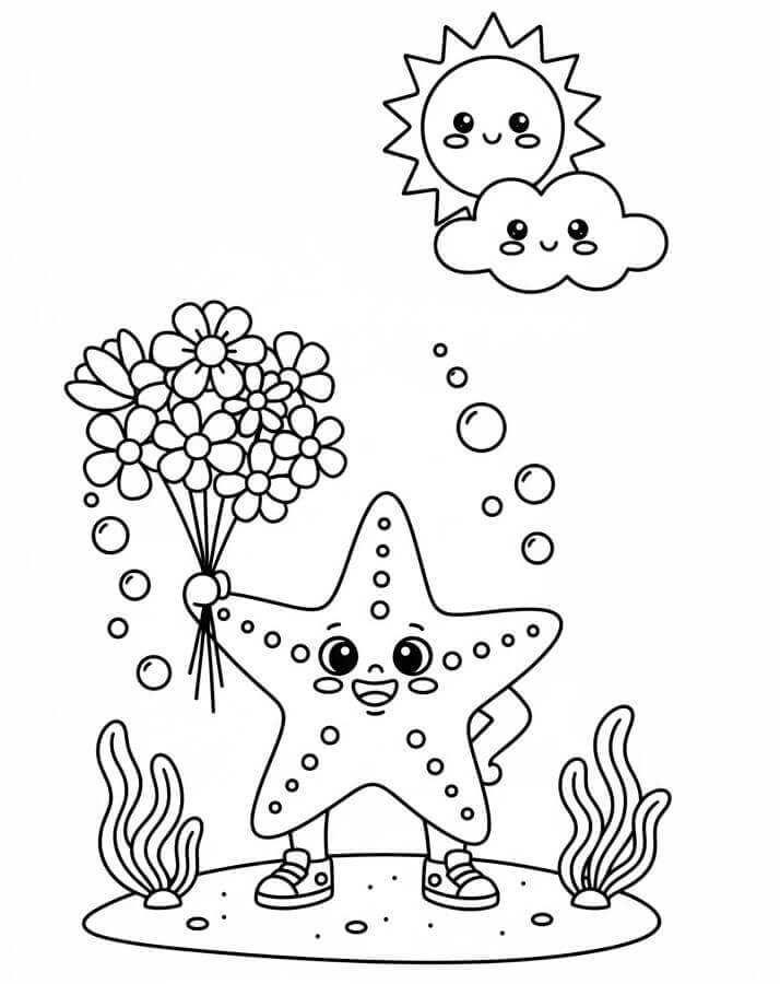 Çiçekli Denizyıldızı Boyama Sayfası