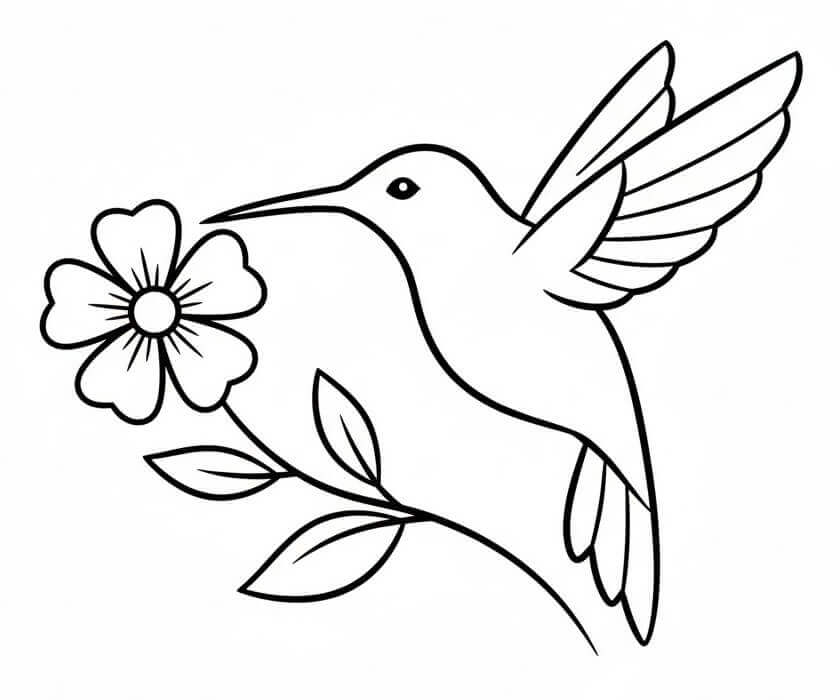 Çiçekli Sinekkuşu Boyama Sayfası