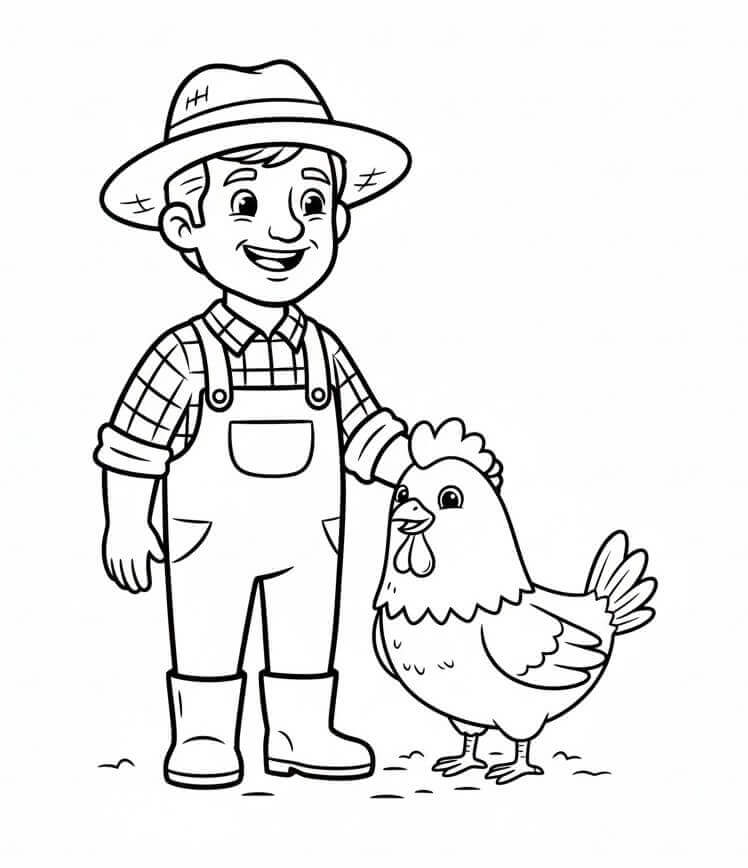 Çiftçi ve Tavuk Boyama Sayfası