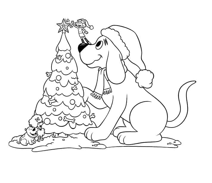 Clifford ve Noel Ağacı Boyama Sayfası