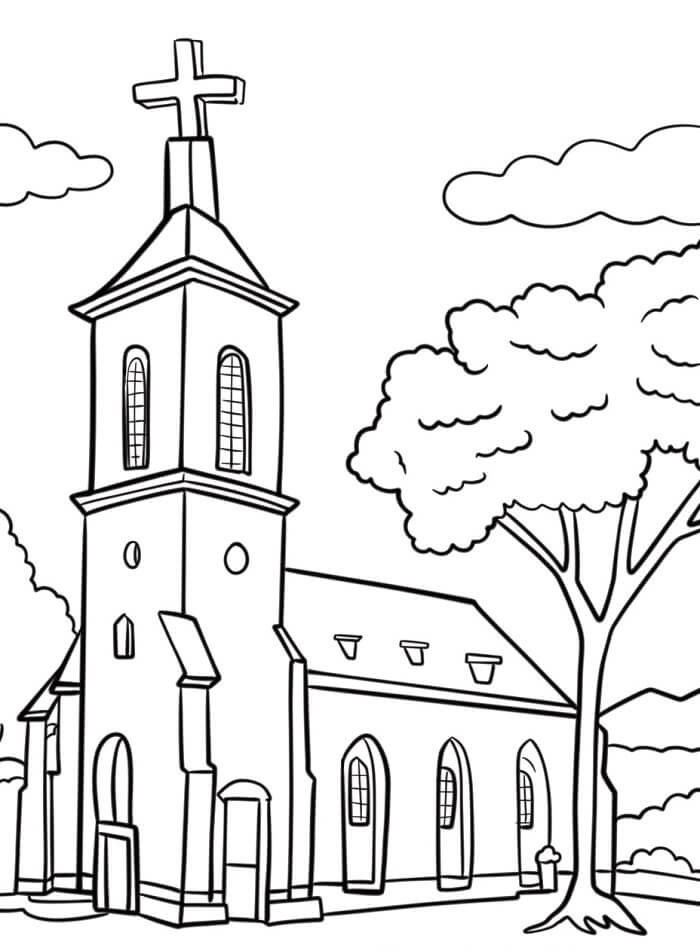 Çocuklar İçin Yazdırılabilir Kilise Boyama Sayfası
