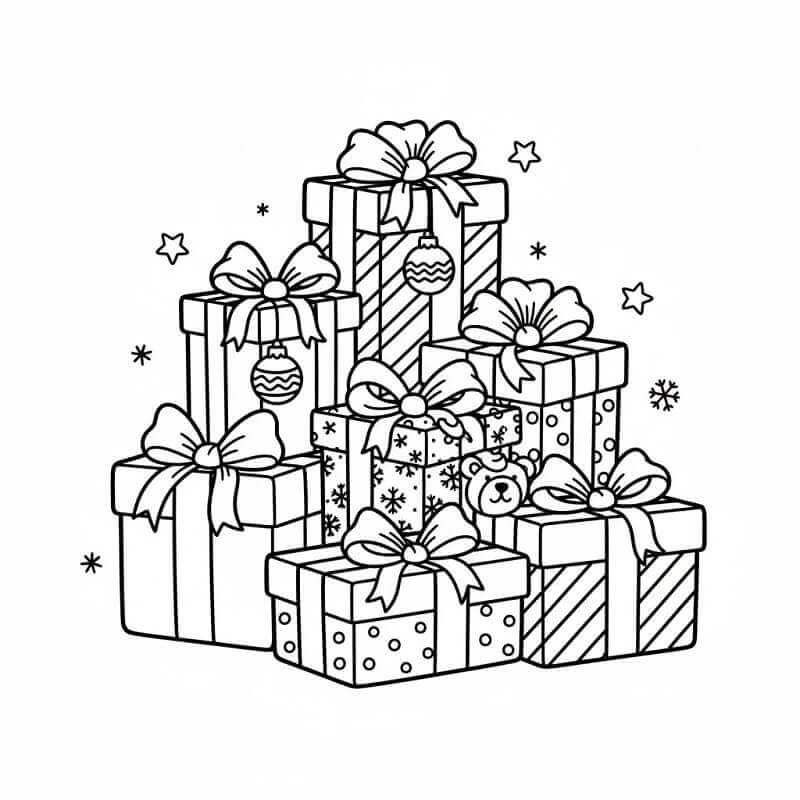 Çok Sayıda Noel Hediyesi Boyama Sayfası