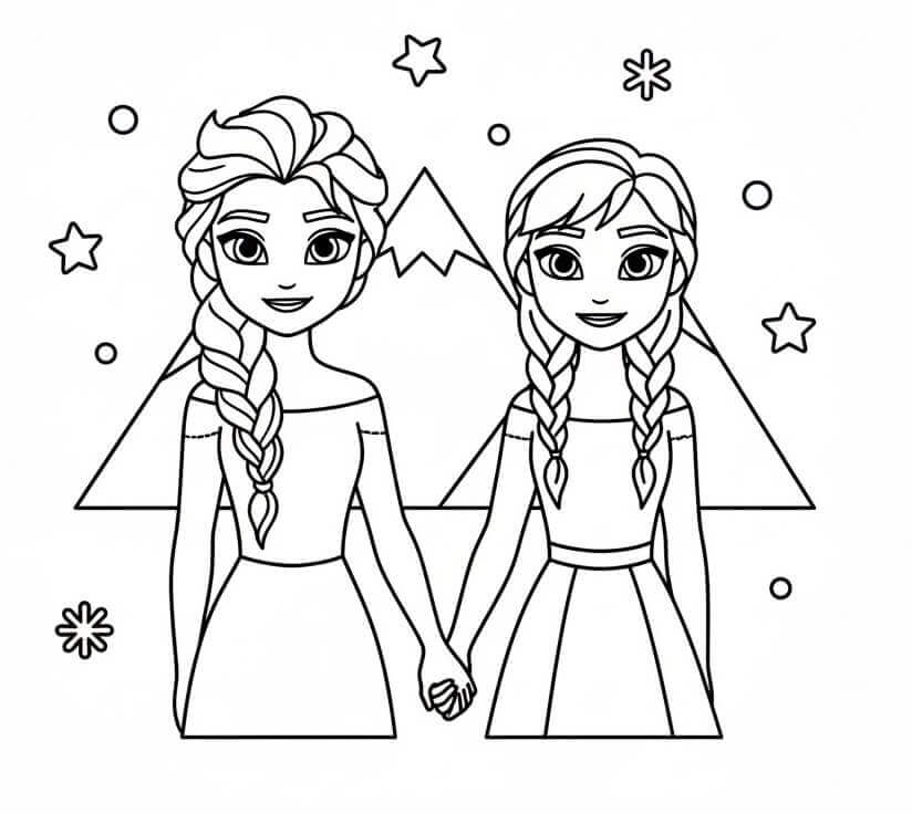 Çok Sevimli Elsa ve Anna Boyama Sayfası