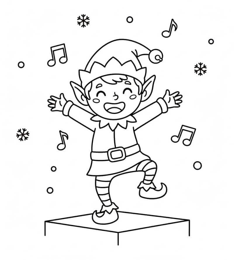 Dans Eden Noel Elfi Boyama Sayfası