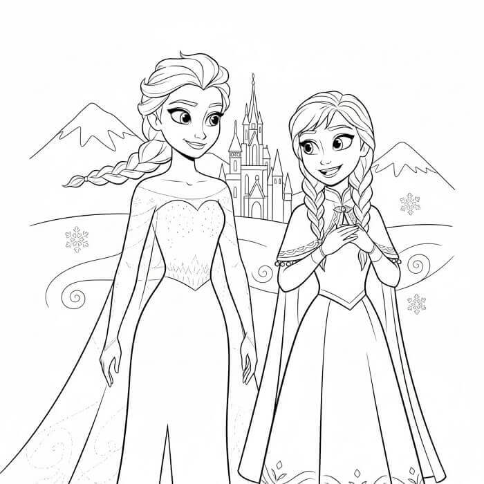 Elsa ve Anna Disney Boyama Sayfası