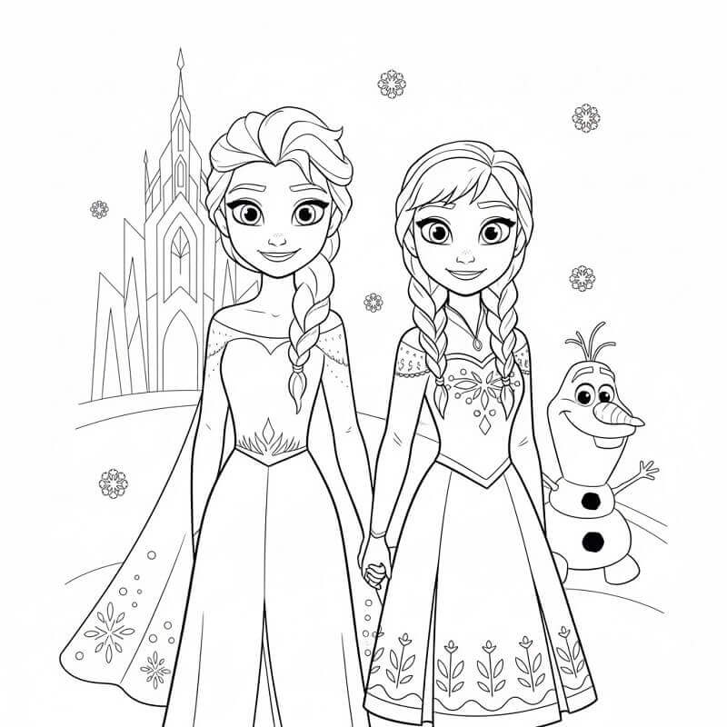 Elsa ve Anna Frozen Boyama Sayfası