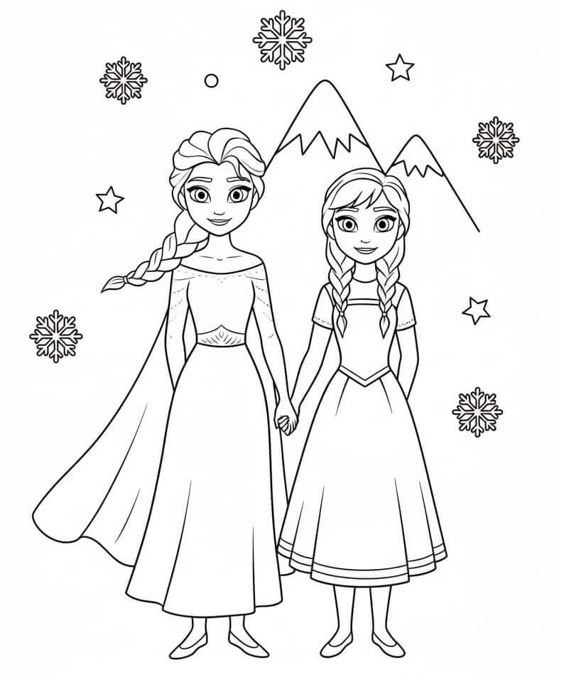Elsa ve Anna Ücretsiz Boyama Sayfası
