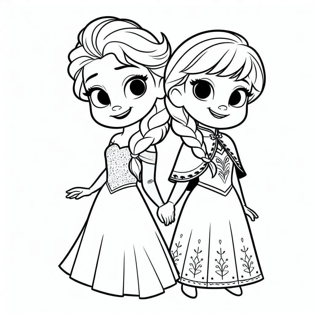 Elsa ve Anna Yazdırılabilir Boyama Sayfası