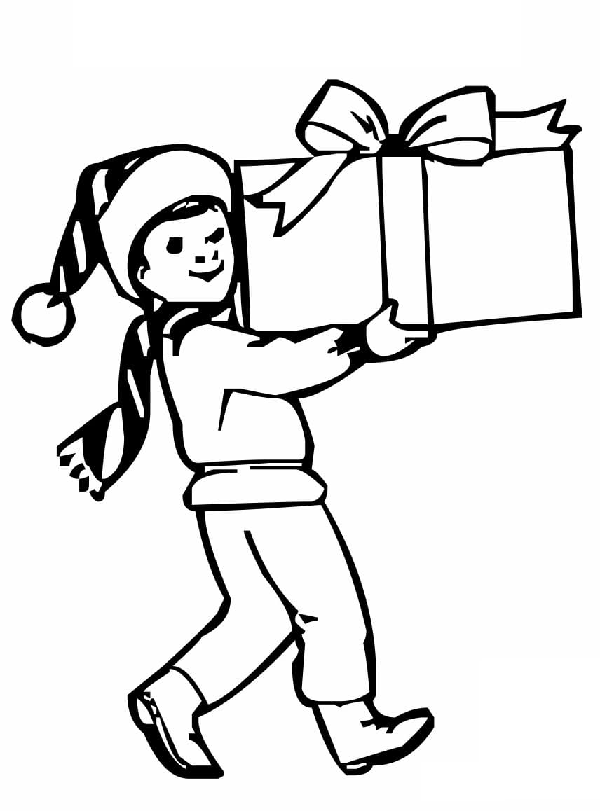 Erkek Çocuk ve Noel Paketi Boyama Sayfası