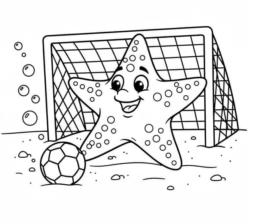 Futbol Oynayan Denizyıldızı Boyama Sayfası