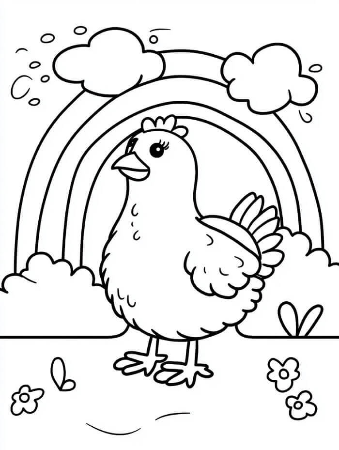 Gökkuşağı Tavuk Boyama Sayfası