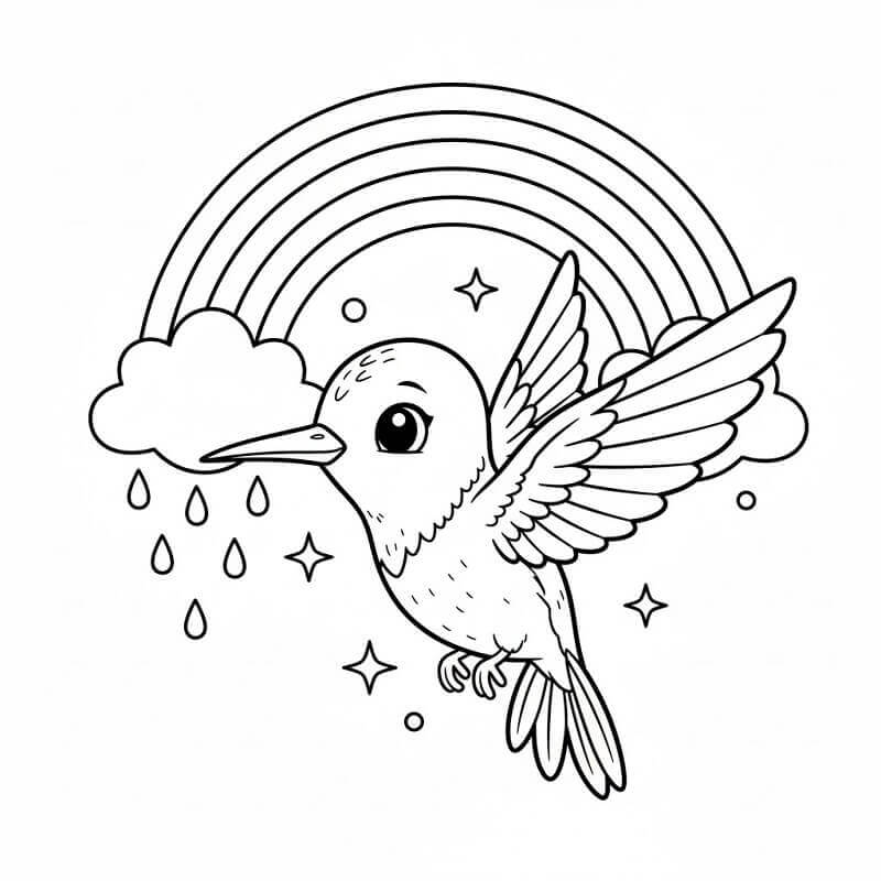 Gökkuşağıyla Sinekkuşu Boyama Sayfası