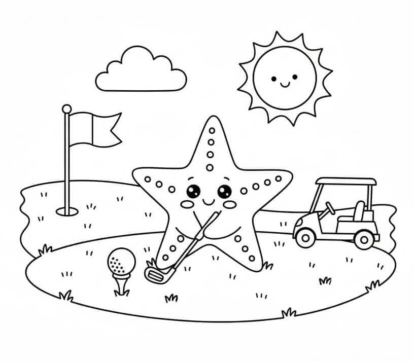 Golf Oynayan Denizyıldızı Boyama Sayfası