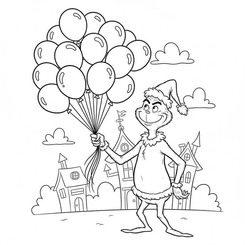 Grinch Balonlu Boyama Sayfası