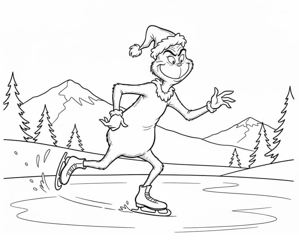 Grinch Buz Pateni Yapıyor Boyama Sayfası