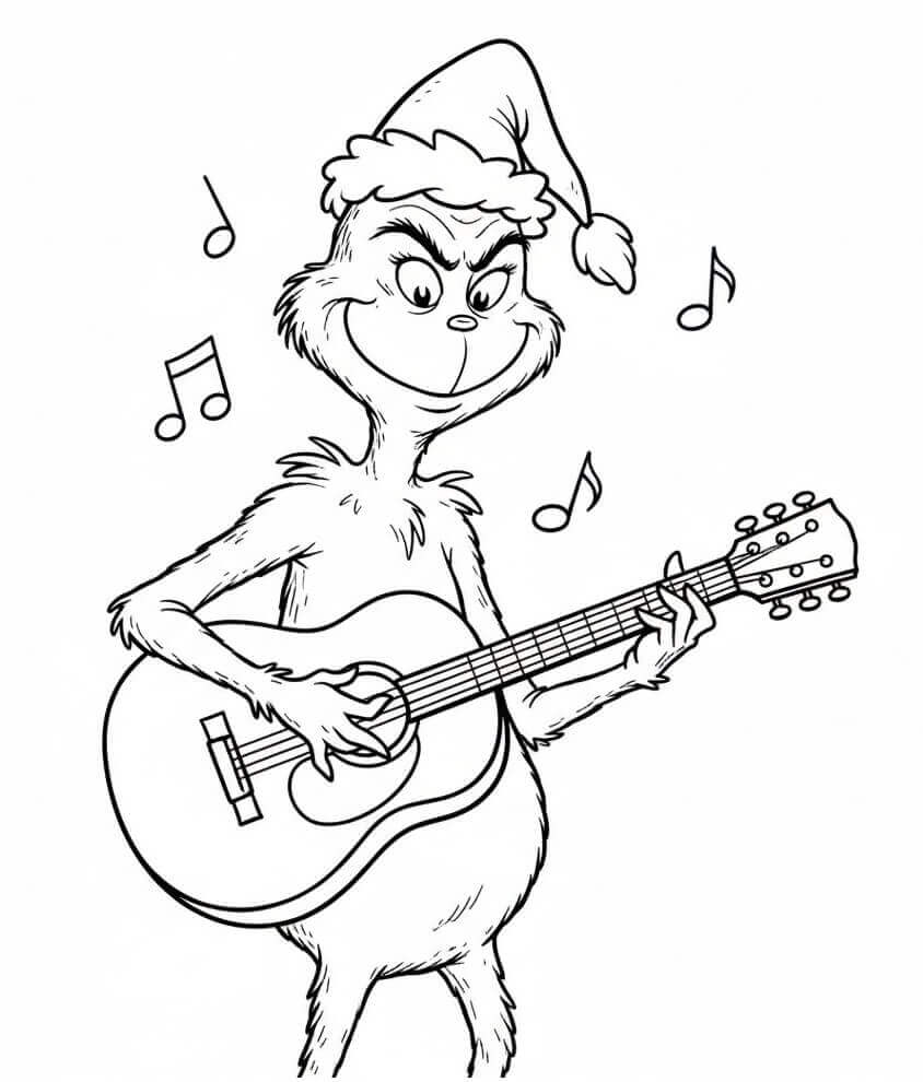 Grinch Gitar Çalıyor Boyama Sayfası
