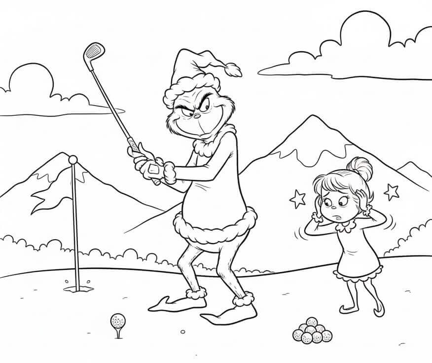 Grinch Golf Oynuyor Boyama Sayfası
