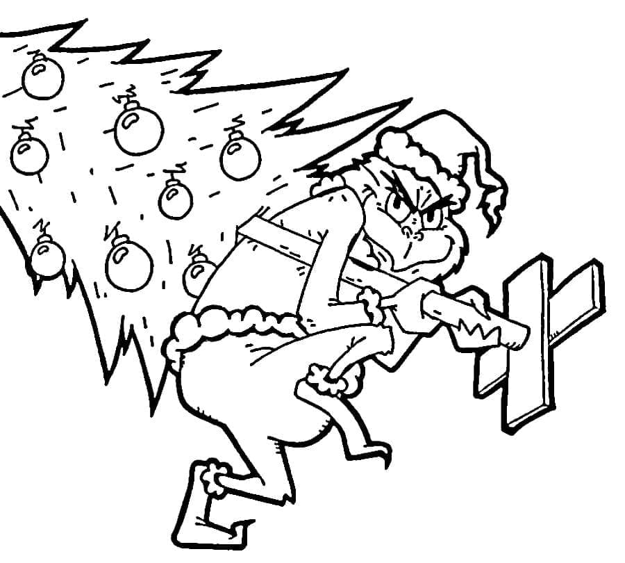 Grinch Noel Ağacıyla Boyama Sayfası