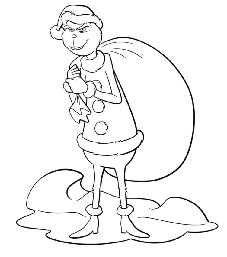 Grinch Noel Çuvalıyla Boyama Sayfası