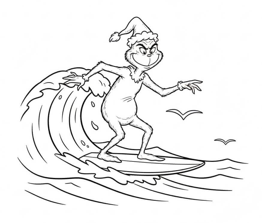 Grinch Sörf Yapıyor Boyama Sayfası