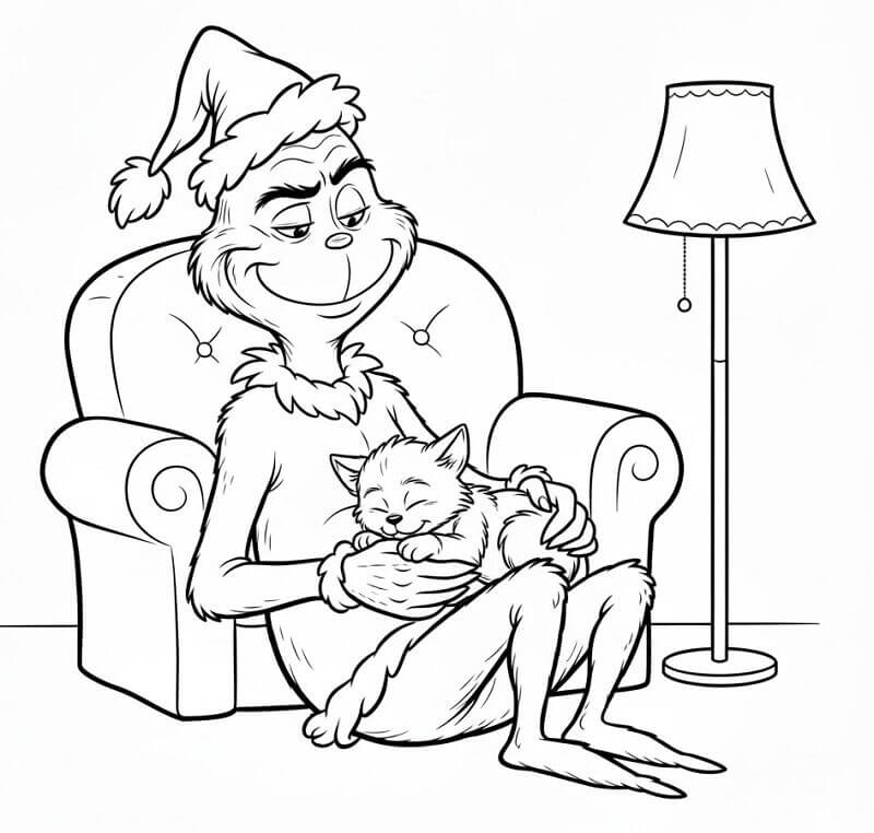 Grinch ve Kedi Yavrusu Boyama Sayfası