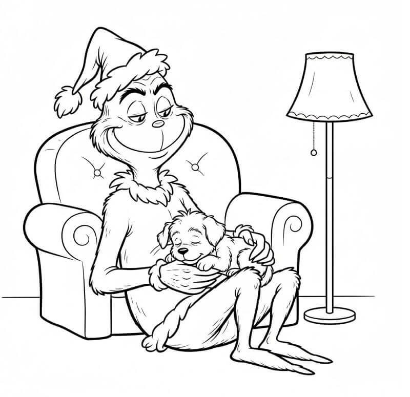 Grinch ve Köpek Yavrusu Boyama Sayfası