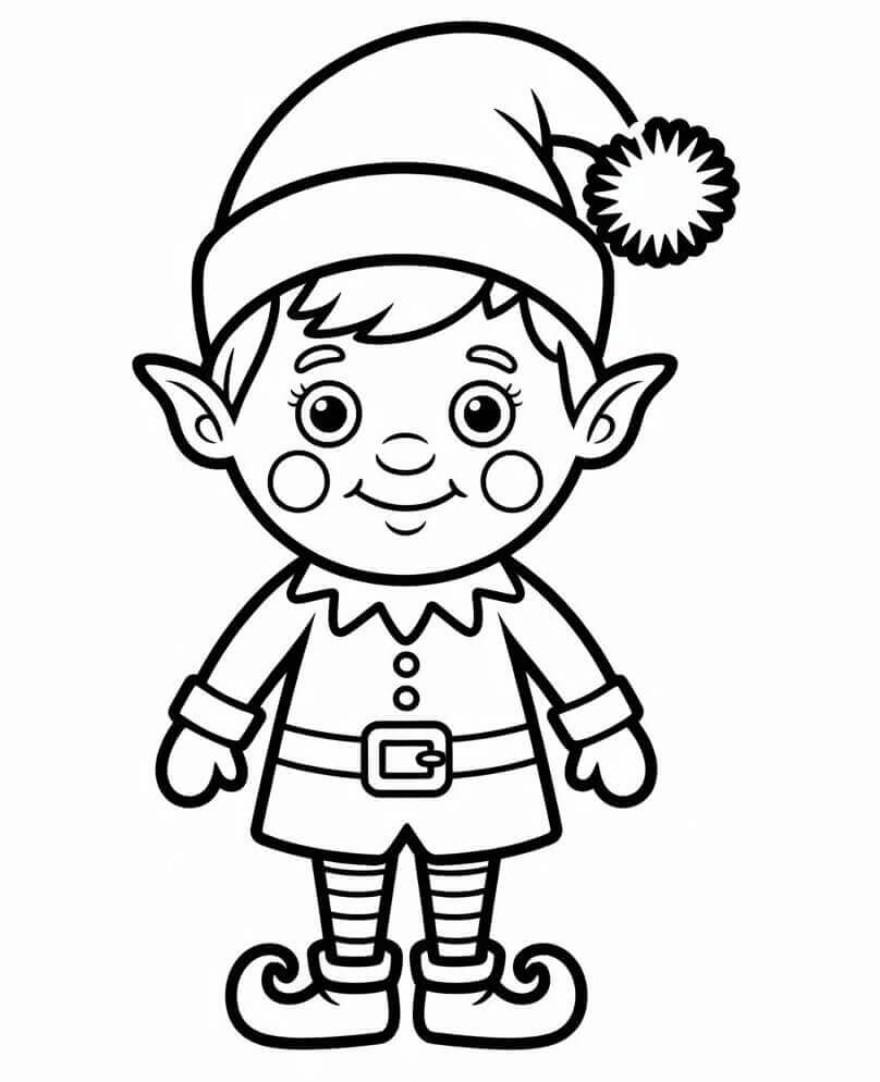 Gülen Minik Noel Elfi Boyama Sayfası