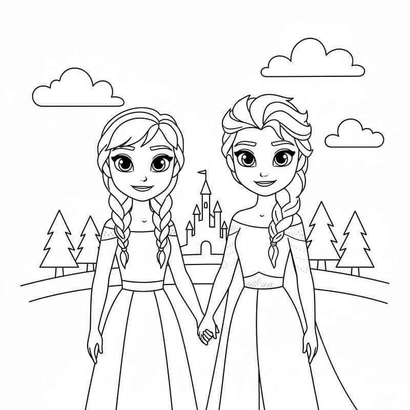 Güzel Elsa ve Anna Boyama Sayfası