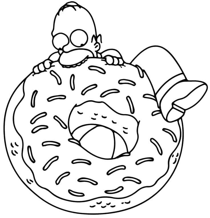 Homer Simpson Donut Yiyor Boyama Sayfası