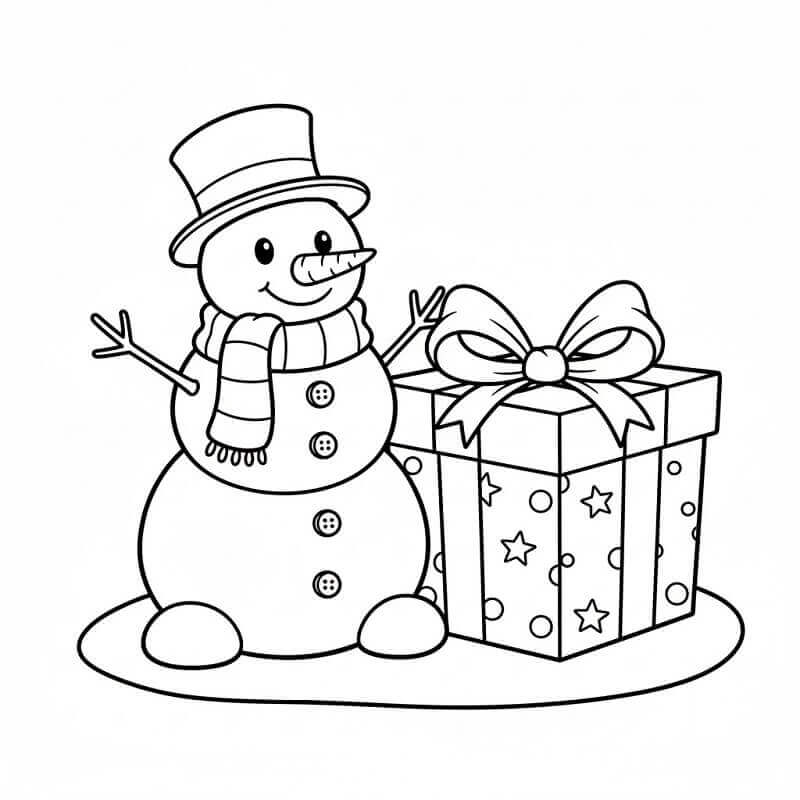 Kardan Adam ve Noel Hediyesi Boyama Sayfası