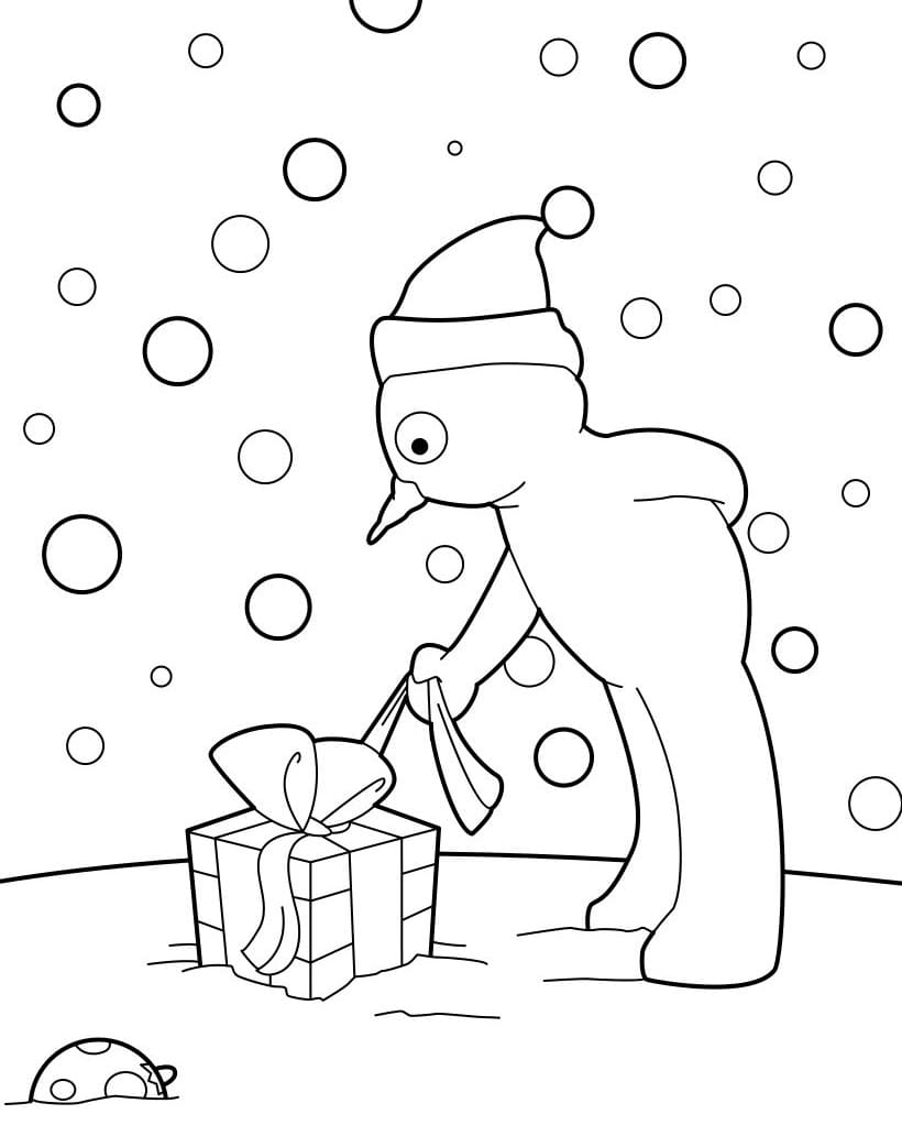 Kardan Adam ve Noel Paketi Boyama Sayfası