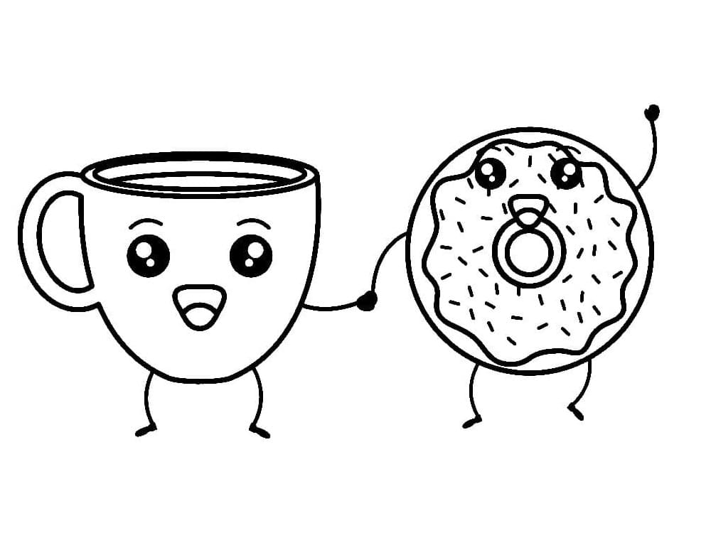 Kawaii Kahve ve Donut Boyama Sayfası