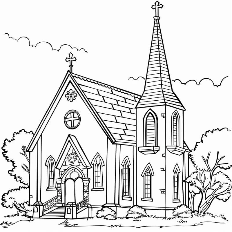 Kilise Ücretsiz Boyama Sayfası