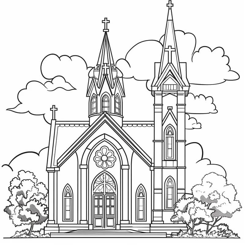 Kilise Yazdırma Boyama Sayfası