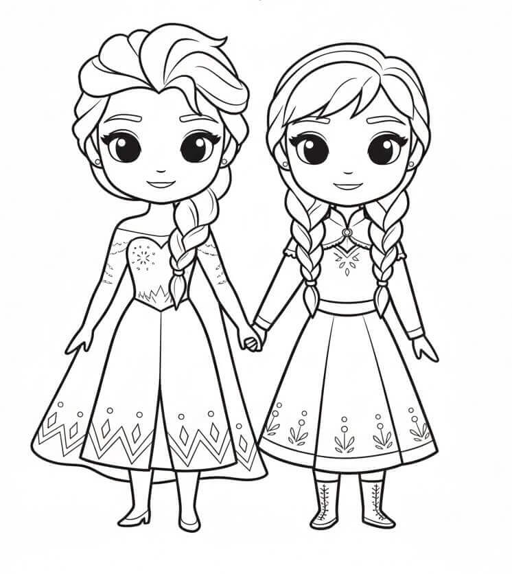 Kolay Elsa ve Anna Boyama Sayfası