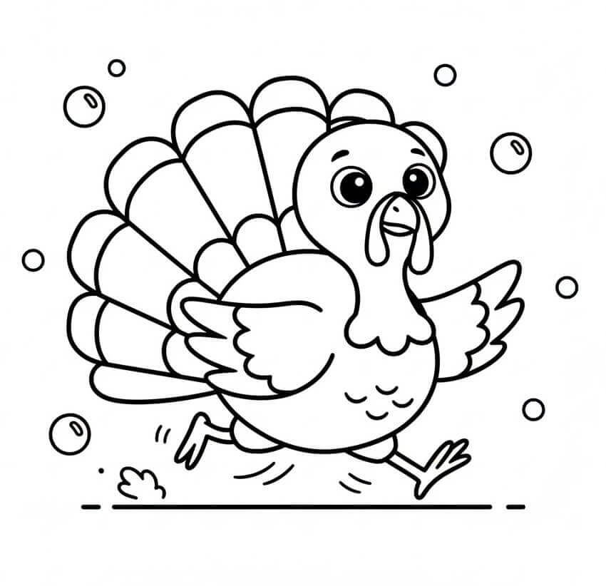 Koşan Sevimli Hindi Boyama Sayfası