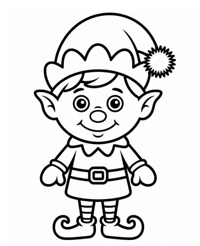 Küçük Tatlı Noel Elfi Boyama Sayfası