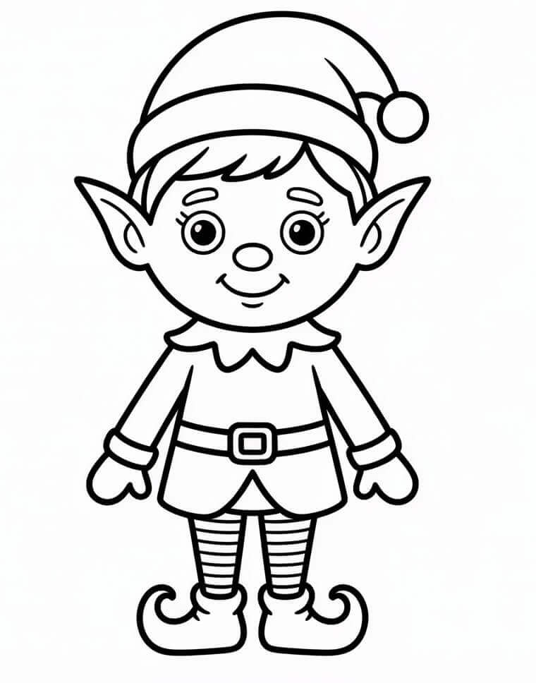 Minik Noel Elfi Çok Sevimli Boyama Sayfası