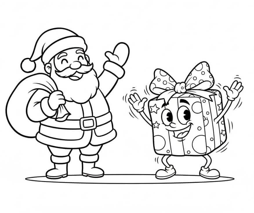 Mutlu Noel Baba ve Noel Hediyesi Boyama Sayfası