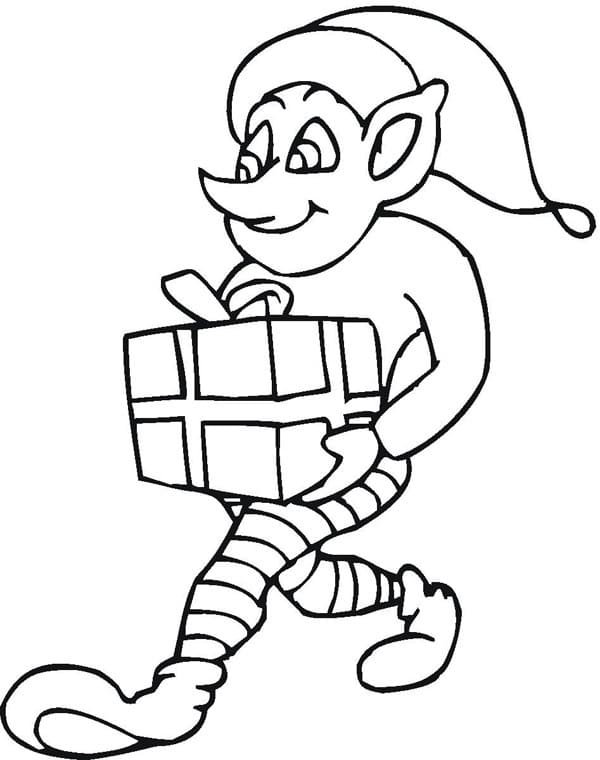 Noel Elfi ve Hediye Boyama Sayfası