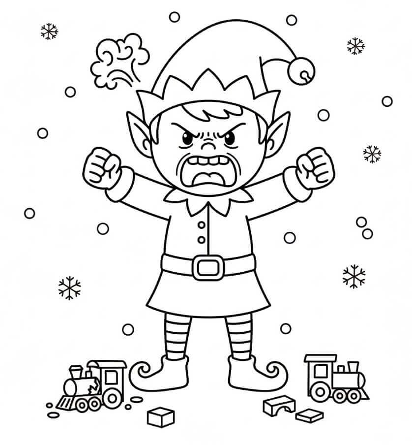 Öfkeli Noel Elfi Boyama Sayfası