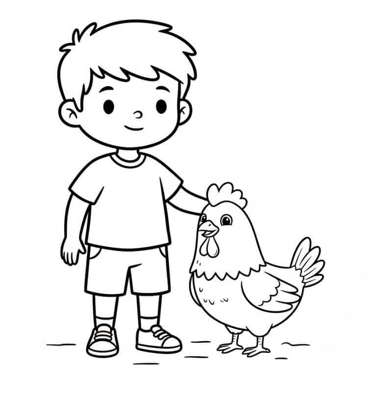 Oğlan ve Tavuk Boyama Sayfası