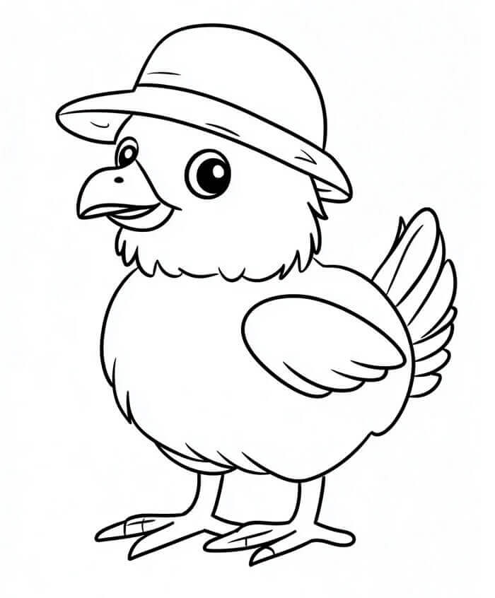 Şapkalı Tavuk Boyama Sayfası